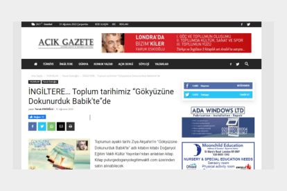 "İNGİLTERE… Toplum tarihimiz "Gökyüzüne Dokunurduk Babik'te"de"